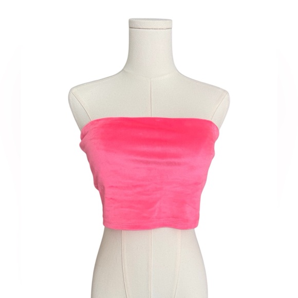 aerie Tops - Aerie pink strapless velour tube top crop top in pink M